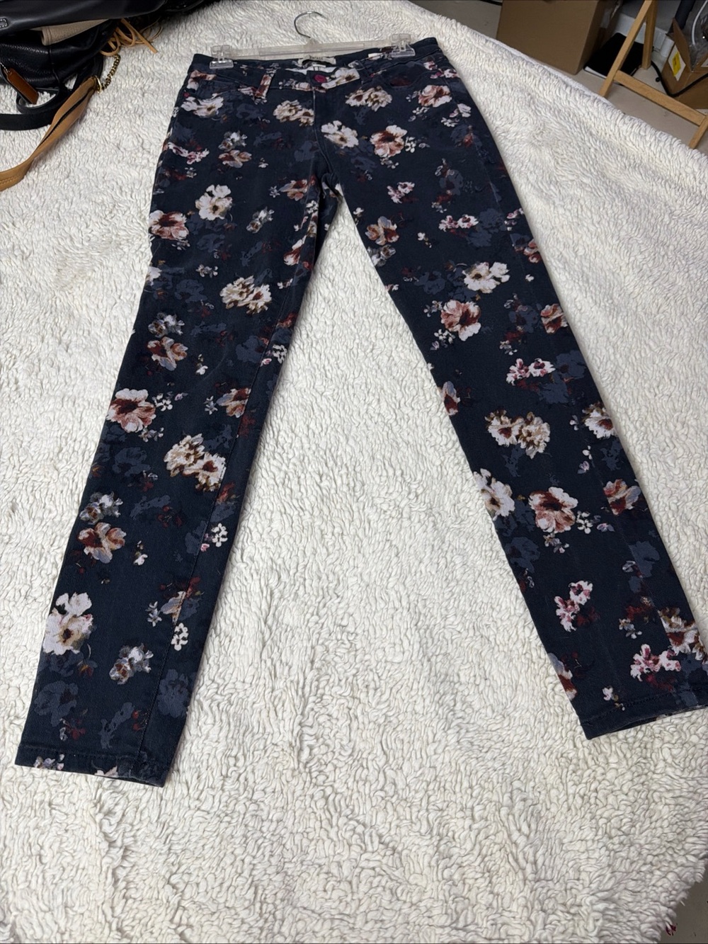 Vintage America Floral Print Women's Slim Jeans - Black with Multicolor Blooms